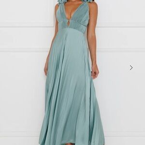 SOMETHING SPECIAL SATIN MIDI DRESS SAGE